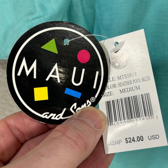 NWT Maui and Sons Logo Heather Pool Blue Tee Shirt Men's M - Picture 7 of 9